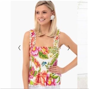 Farm Rio floral smocked tank